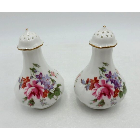 Royal CROWN DERBY Bone China Salt and Pepper Shaker With Floral Derby Posies - Picture 5 of 10